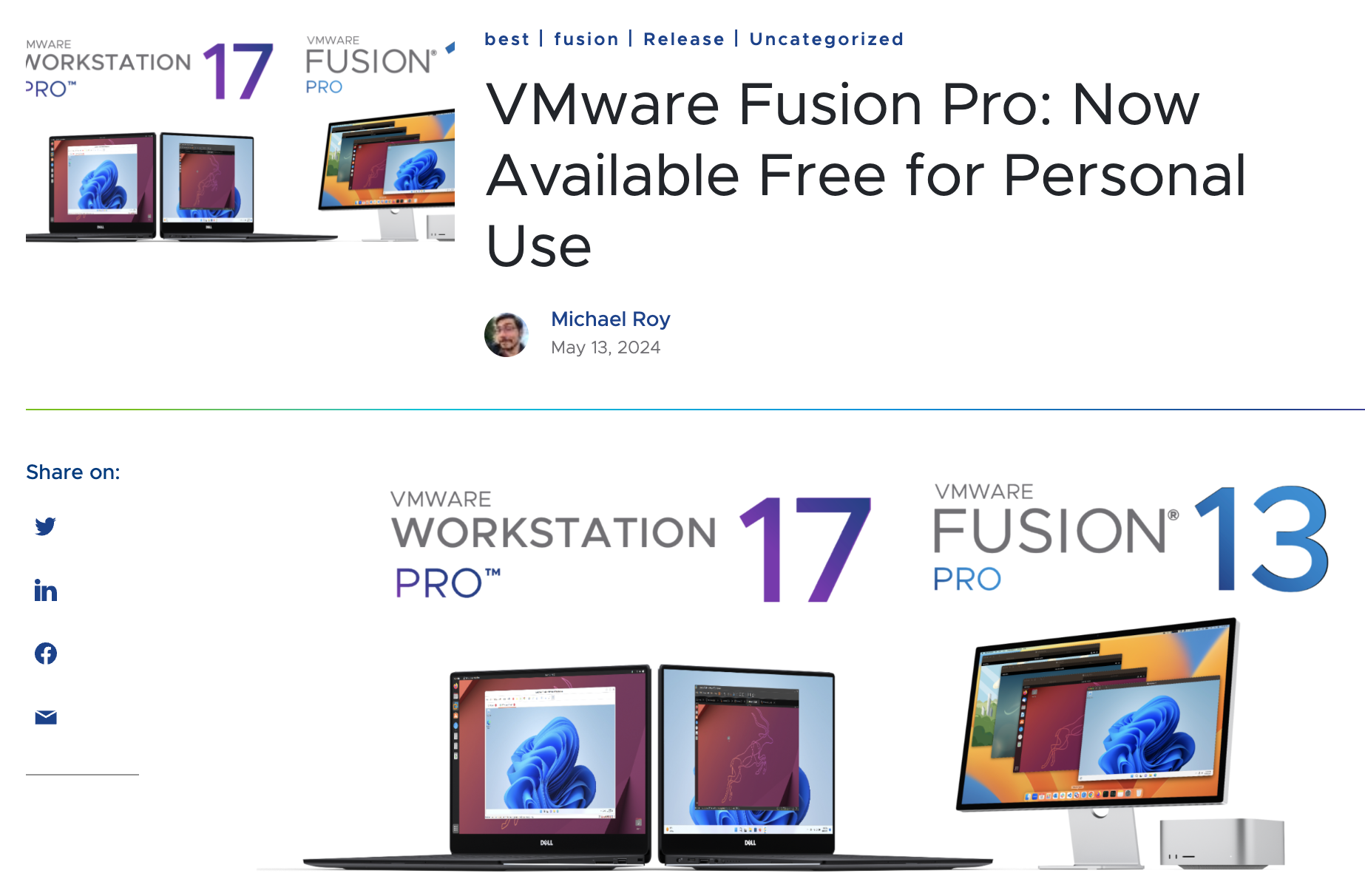 VM웨어 퓨전 무료 공지 <br/><출처: <FontIcon icon="fas fa-globe"/>VMware blog>